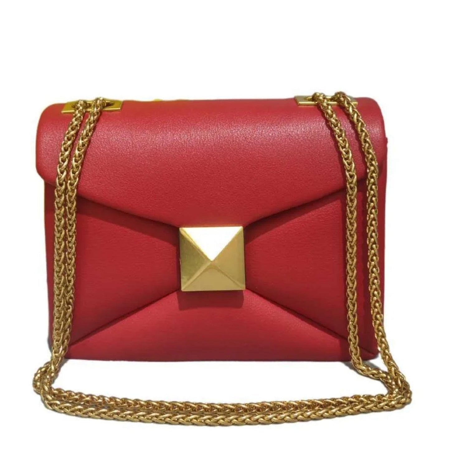 Valencia women's genuine leather handbag in neutral tone with gold rivet chain detail, spacious silhouette