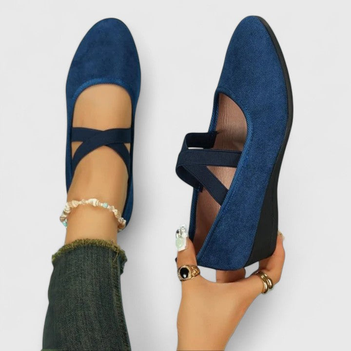 Nadia | Women's Elegant Suede Cross-Strap Wedge Flats
