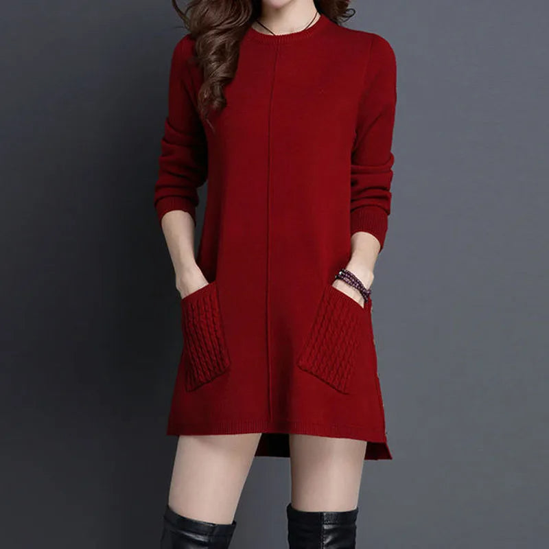 Madison women's cream cable knit sweater dress relaxed fit with cozy pockets everyday comfort