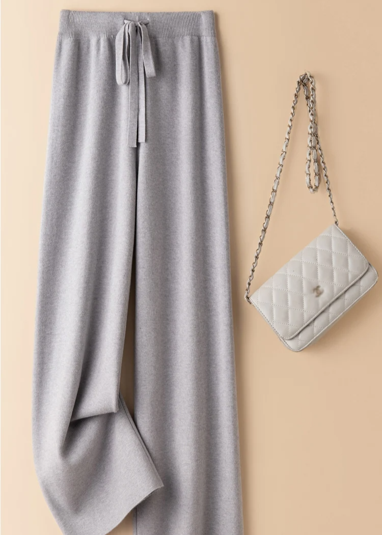 Women's wide-leg knit trousers heavyweight ultra-soft fabric effortless chic silhouette everyday style