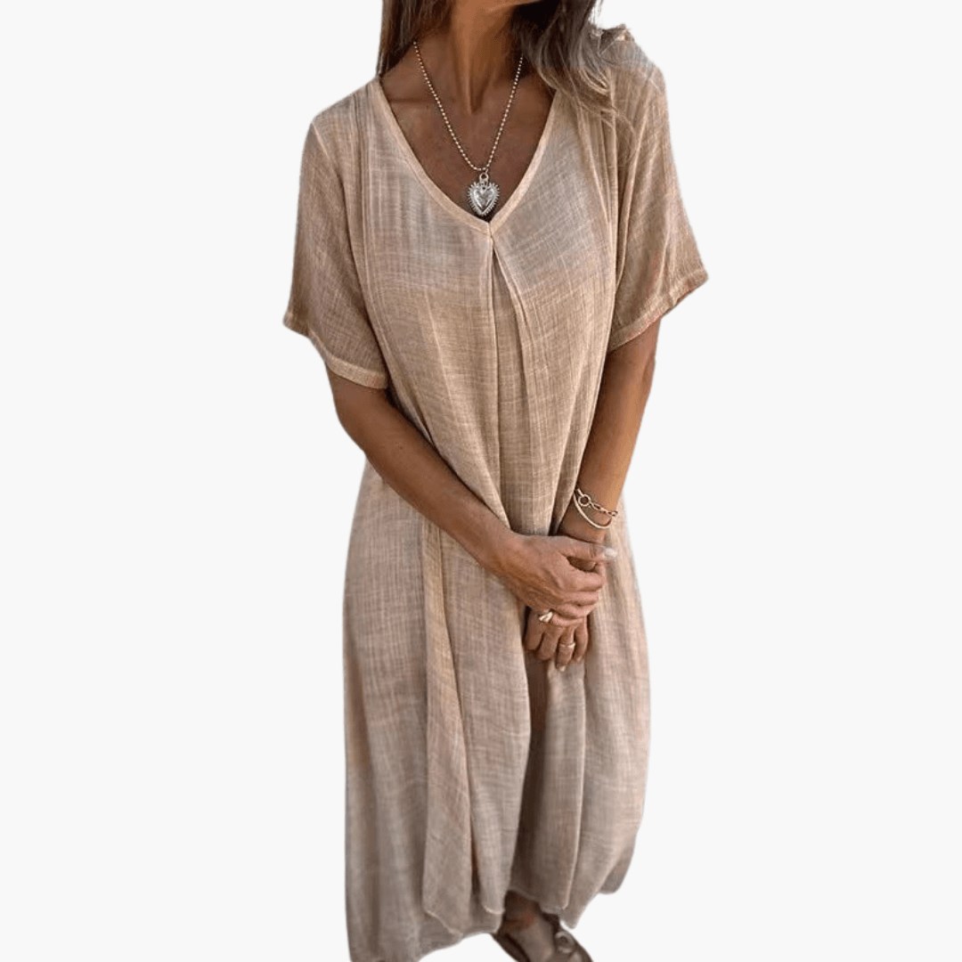 Women's loose fit V-neck summer dress, lightweight breathable fabric for beach and everyday wear