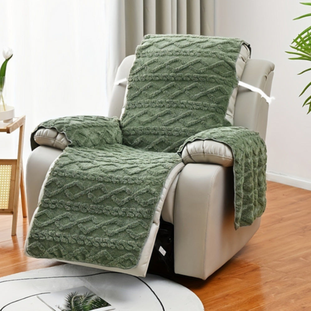 Quilted diamond pattern recliner slipcover in neutral microfiber, pet-friendly easy-fit furniture protector