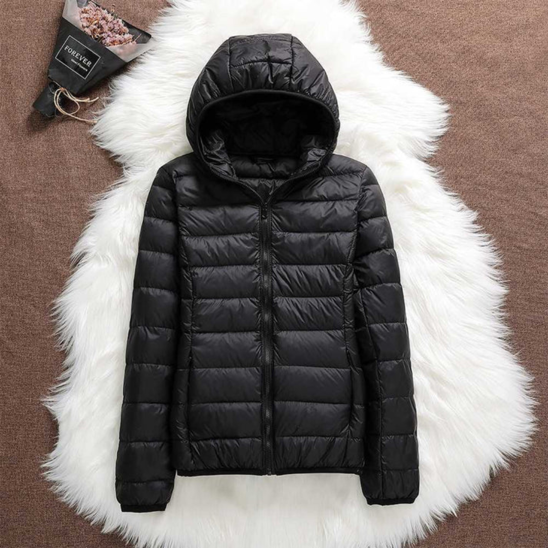 Lightweight slim hooded puffer jacket with quilted padding for sleek city-ready warmth