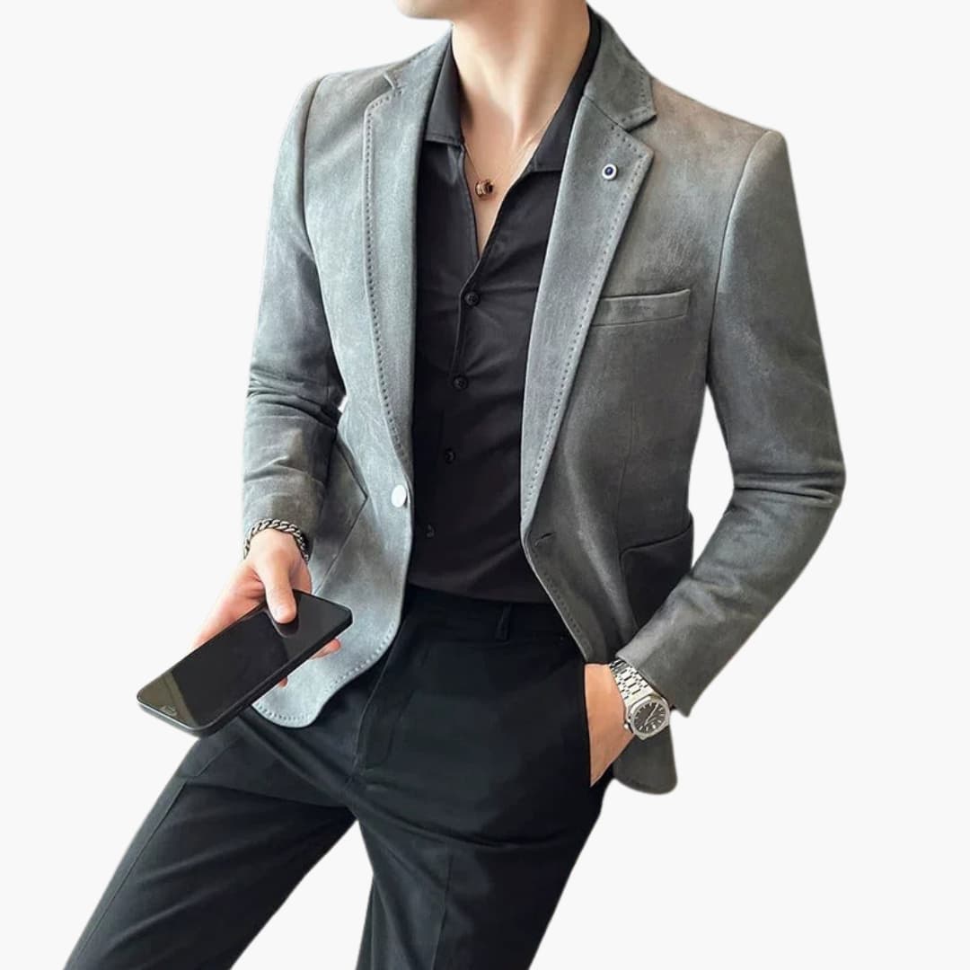 Men's navy blue tailored blazer modern fit wool blend premium jacket for events