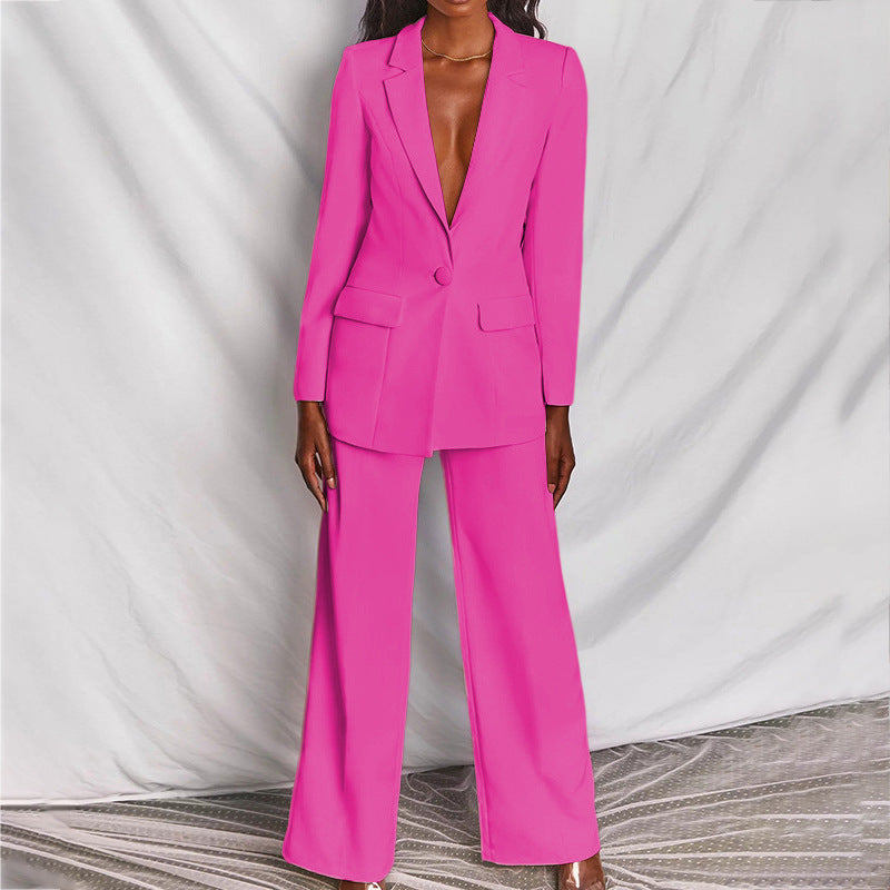 Women's tailored blazer and pants set elegant power suit coordinated business professional outfit