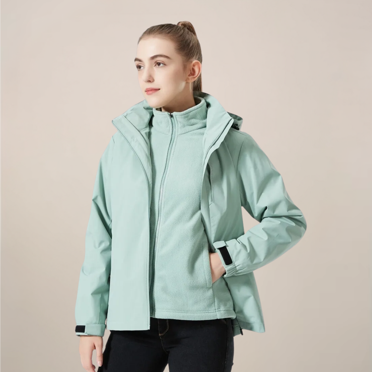 Unisex lightweight windbreaker jacket stand collar full-zip casual outerwear with secure side pockets