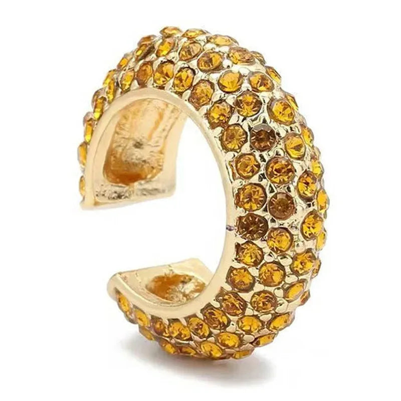 Gold silver halo pavé crystal ear cuff no piercing bold sparkle high-shine alloy chunky stones