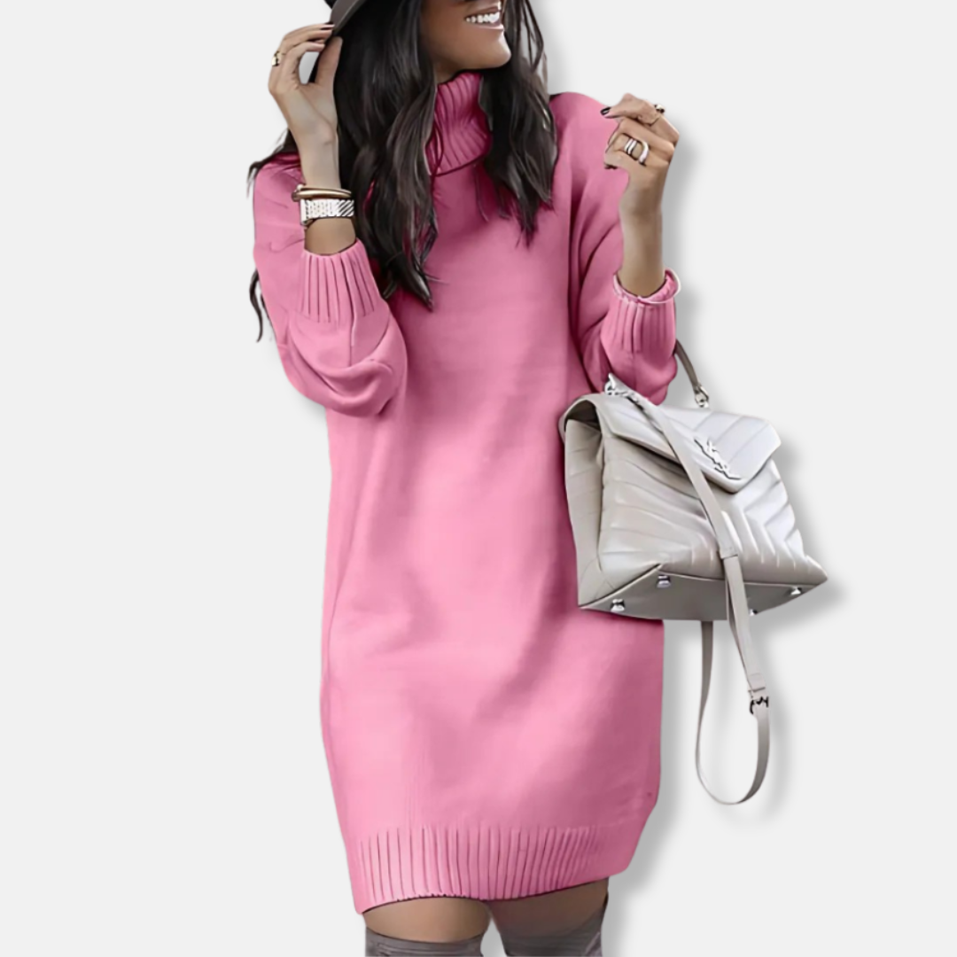 Women's wool blend knit mini dress turtleneck long sleeve relaxed slim fit cozy versatile chic