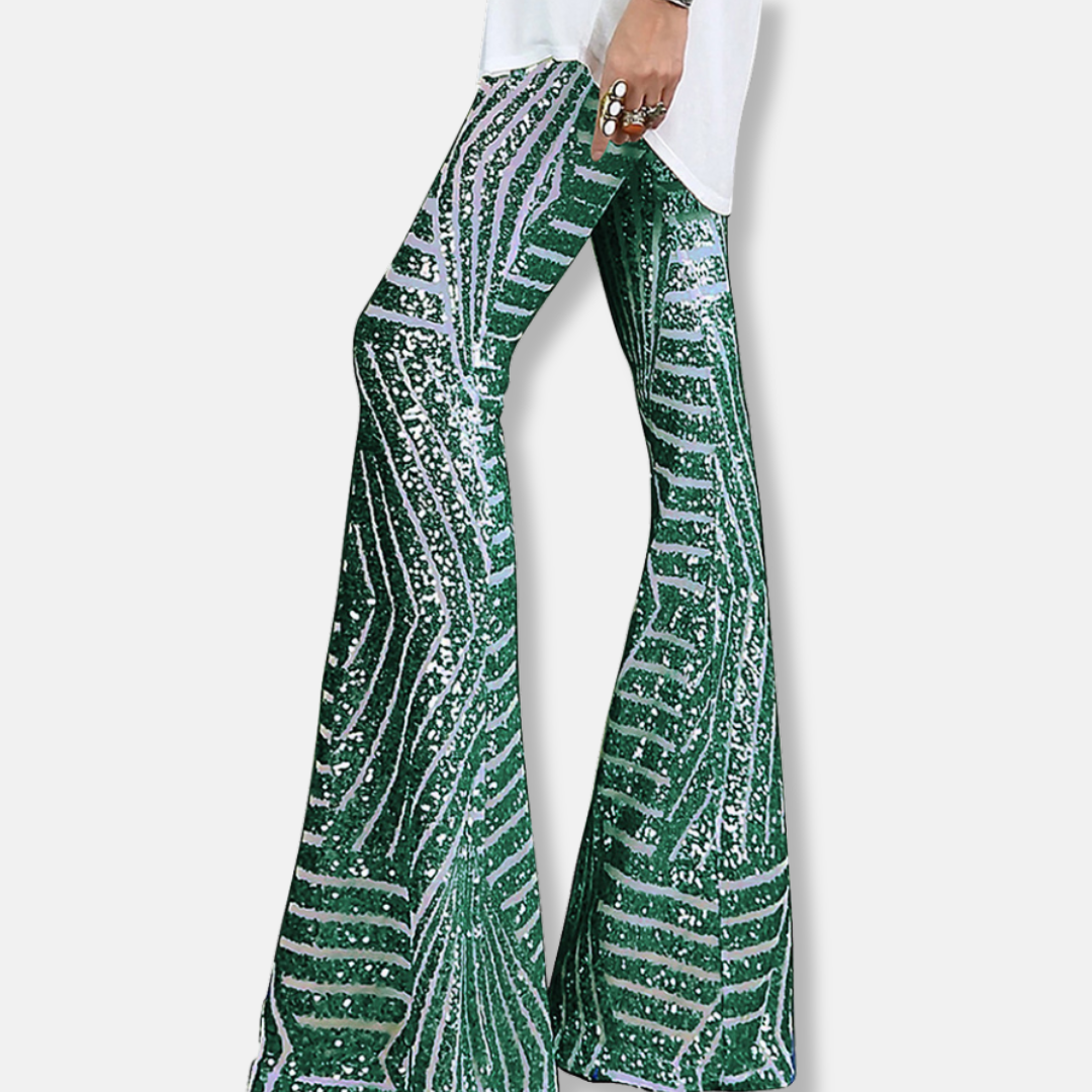 Women's high waist wide leg sequin trousers elegant full-length party pants glamorous silhouette
