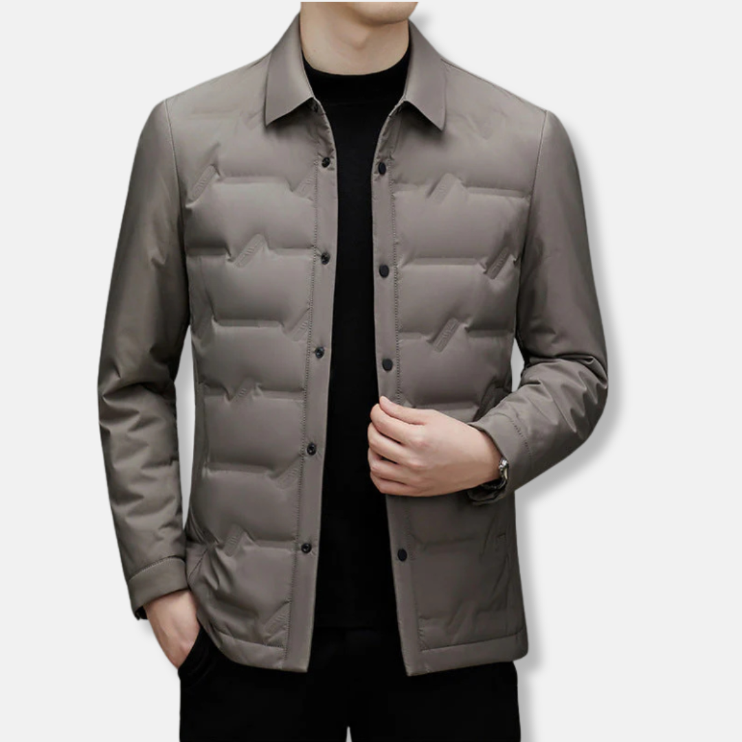 Men's slim fit quilted down jacket waist length water resistant urban style puffer