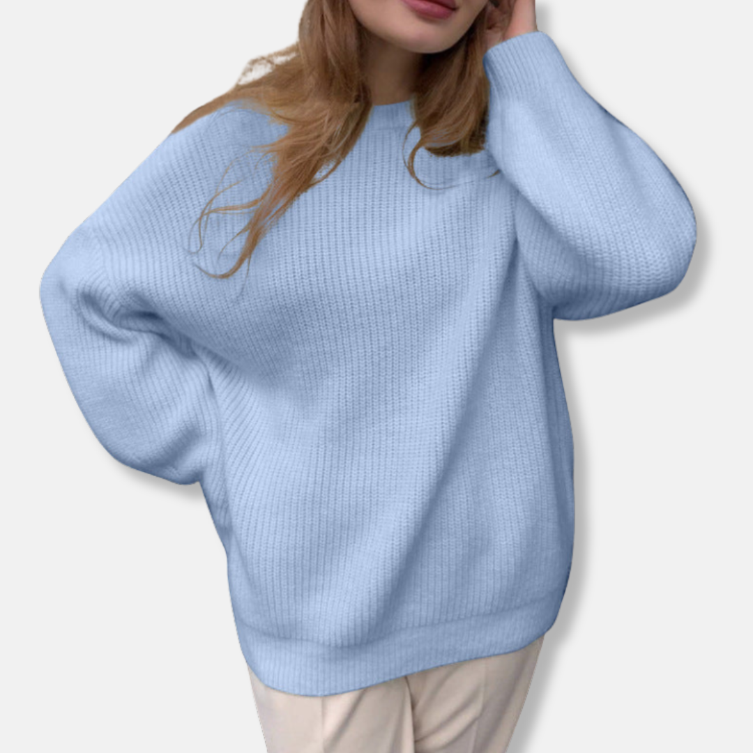 Women's oversized ribbed knit sweater long sleeves soft texture casual everyday relaxed fit