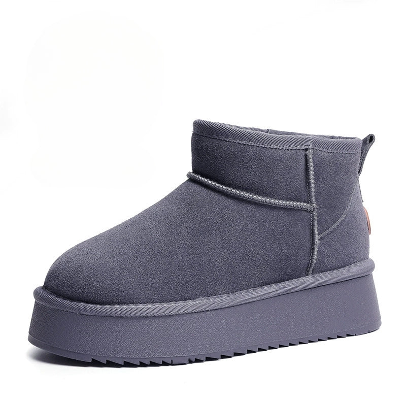 Women's brown suede platform ankle boots with plush lining, memory foam insole, and anti-slip outsole