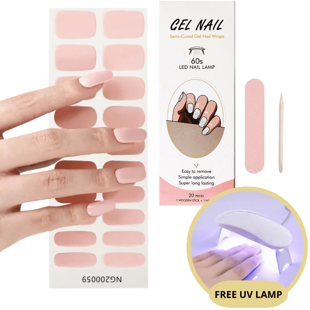 Gel nail sticker kit with UV lamp for beginners, long-lasting salon-quality manicure at home