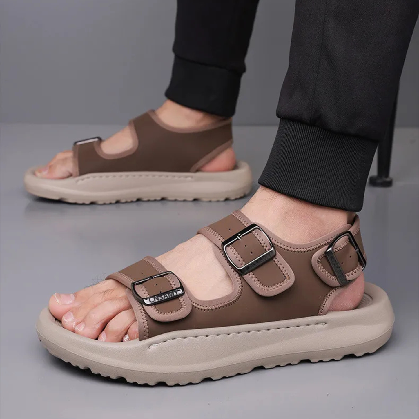 Velton buckle sandal water-resistant synthetic leather triple buckle ultra-light EVA sole
