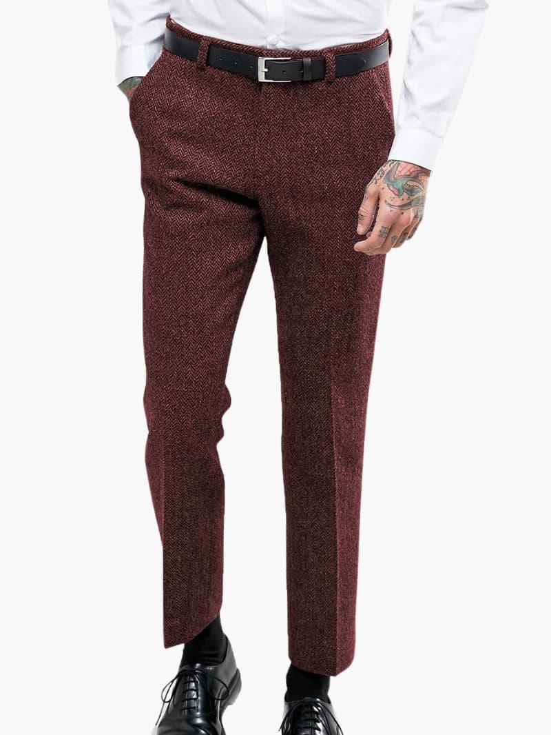 Men's vintage tweed trousers slim tailored fit retro-inspired pattern for office and festive wear