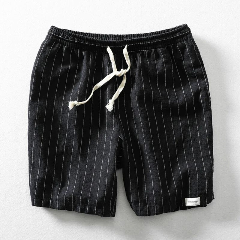 Urbann Vibe Aspen lightweight cotton-linen blend shorts coastal casual style with sleek pinstripe detail