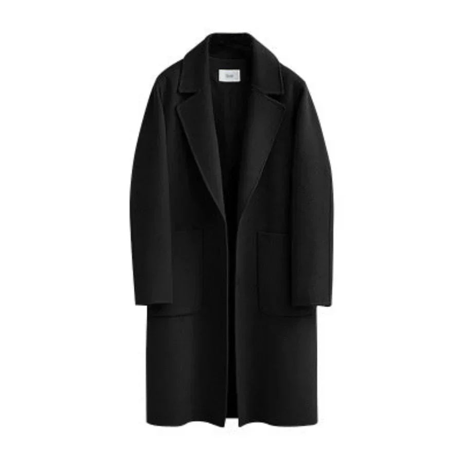 Women's wool trench coat relaxed fit full-length minimalist silhouette for effortless everyday elegance