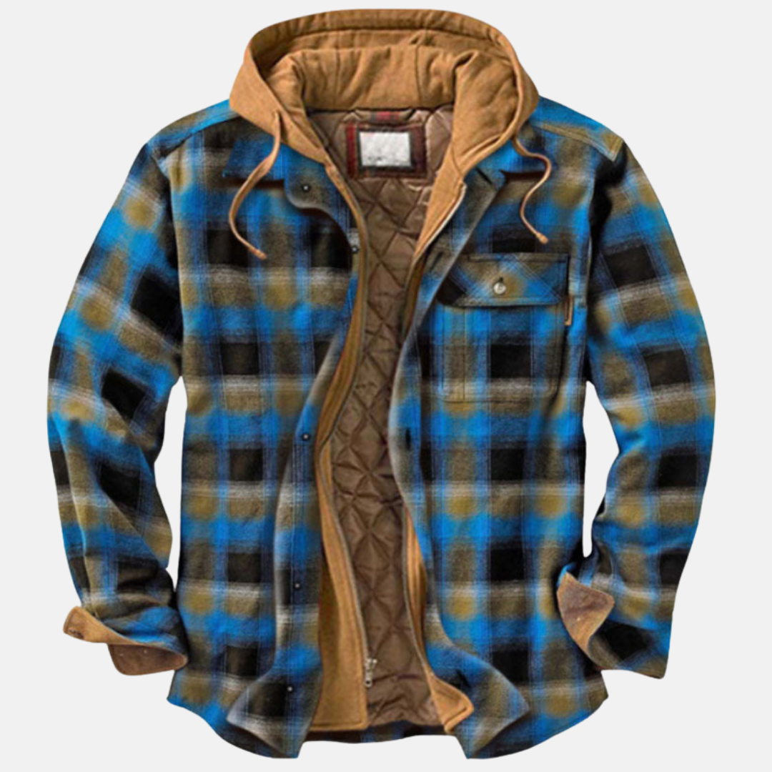 Men's quilted flannel shirt jacket rugged layered style with warm cozy texture for outdoor adventures