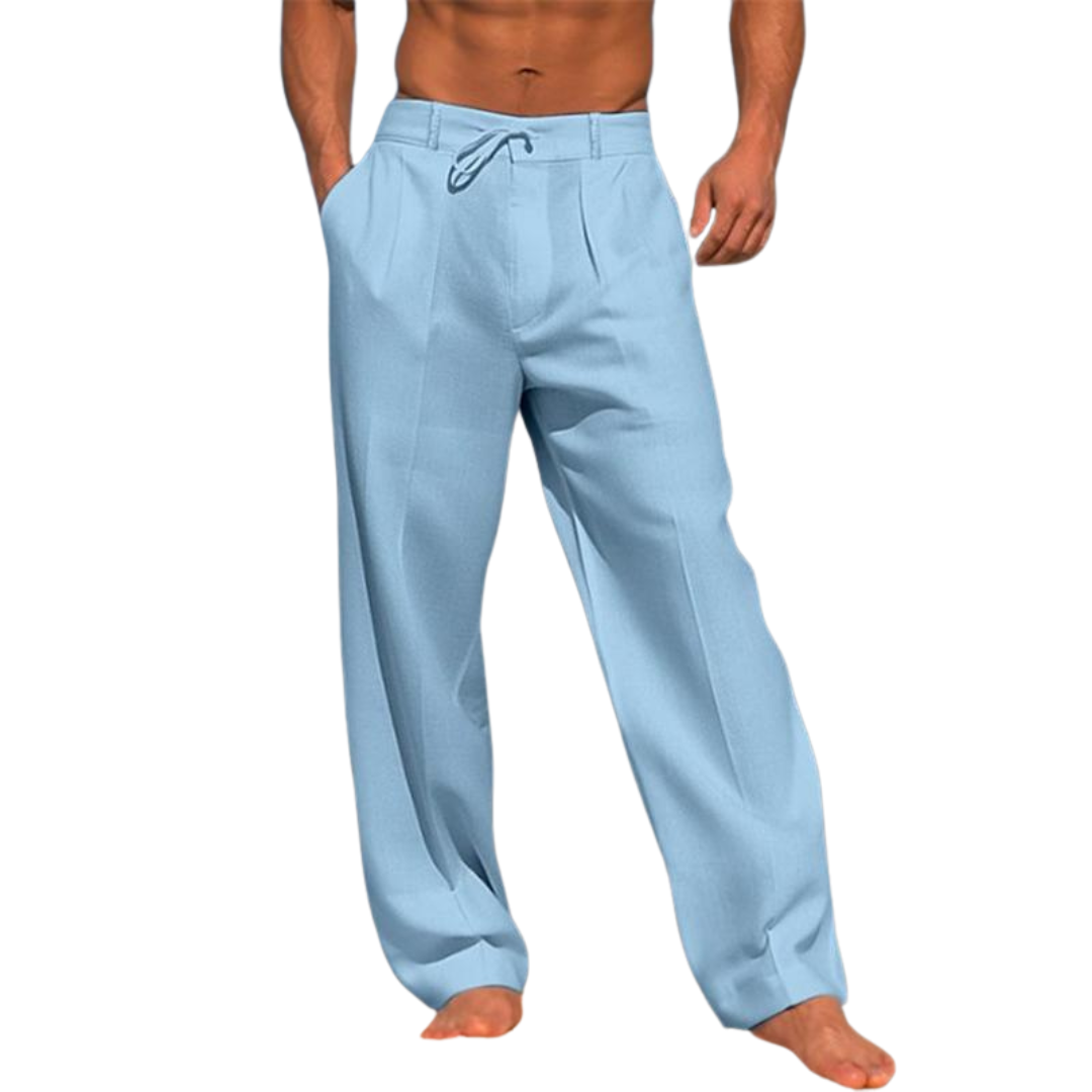 Men's lightweight casual wide-leg pants with drawstring waist, side pockets, relaxed summer fit