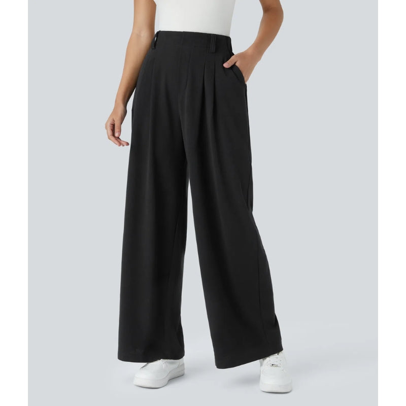 Women's high waist waffle knit wide leg work pants relaxed fit stretch breathable trousers