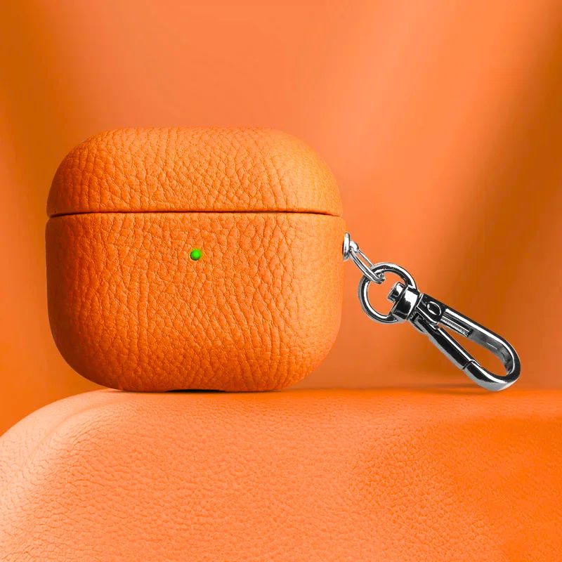 Hedra shockproof AirPods case vegan leather portable travel protection with hanging buckle