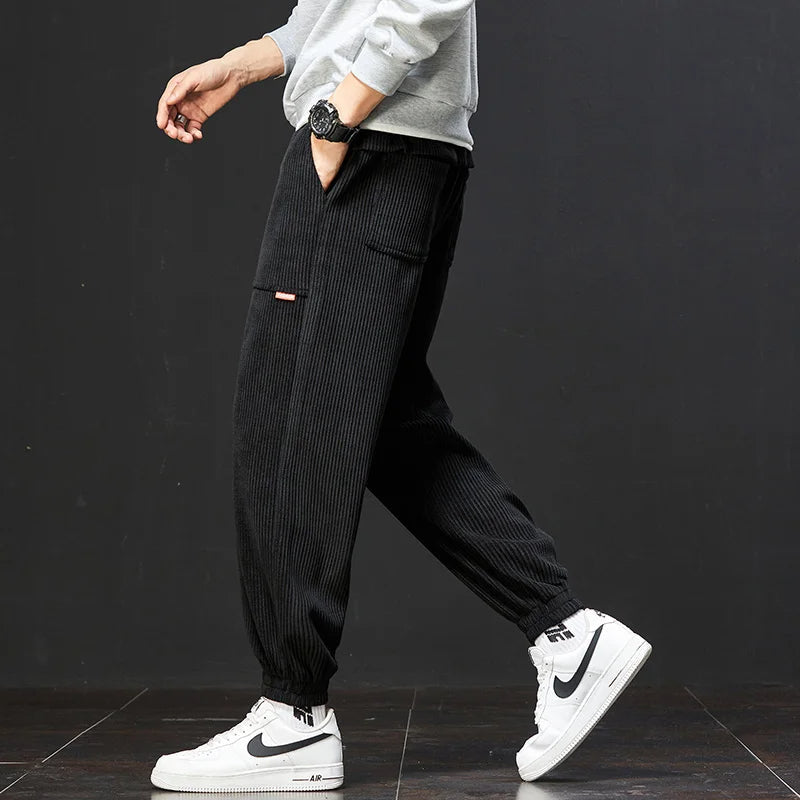 Women's beige corduroy jogger pants relaxed fit with stretch fabric colorfast soft casual style