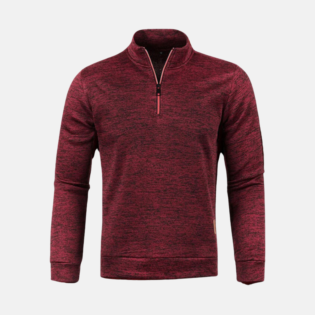 Men's micro textured knit quarter zip sweatshirt stand-up collar regular fit fall casual top
