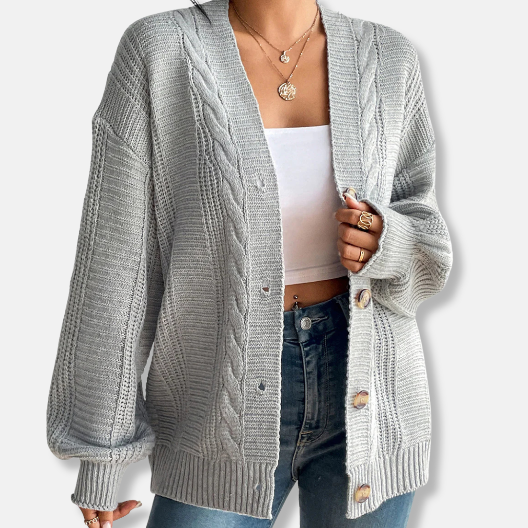 Women's oversized cable knit cardigan wool blend cozy fall layer relaxed silhouette Urbann Vibe