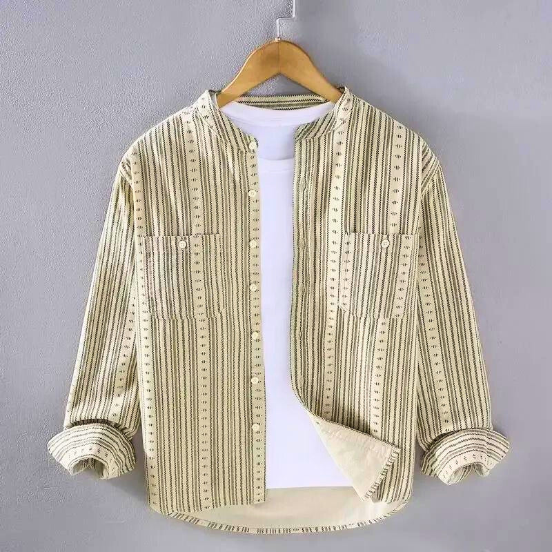 Women's relaxed fit vertical stripe cotton shirt vintage-inspired style breathable everyday wear