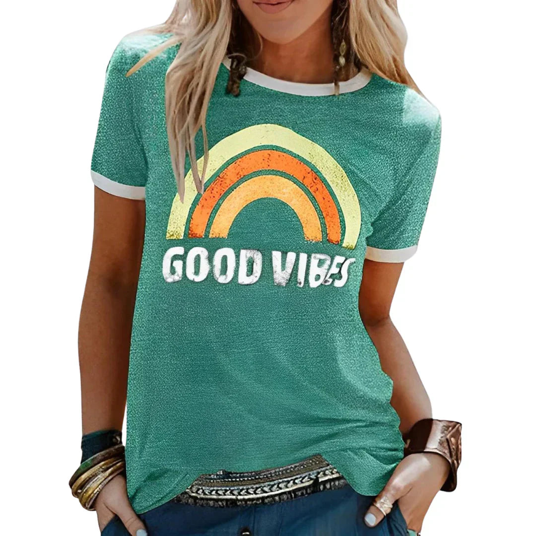 Unisex casual positive vibes graphic tee, relaxed fit, comfortable everyday shirt in versatile colors
