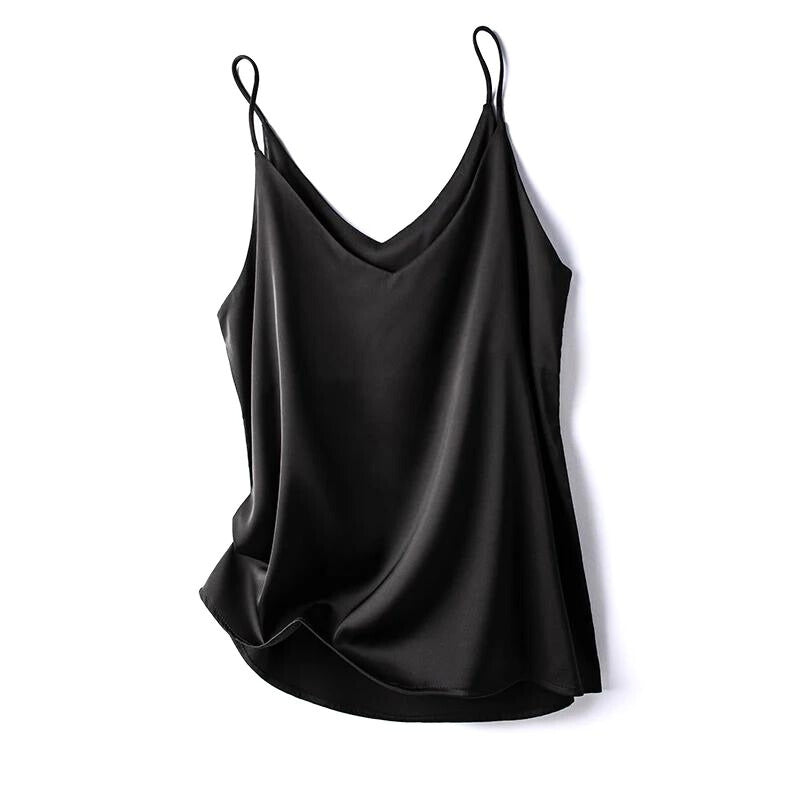 Silky sheen camisole top soft drape elegant layering piece for evening and casual chic wear