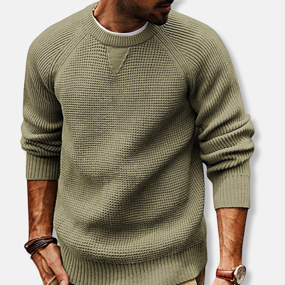 Men's knit texture crew neck sweatshirt with raglan sleeves, relaxed fit, cozy fall cotton-blend pullover