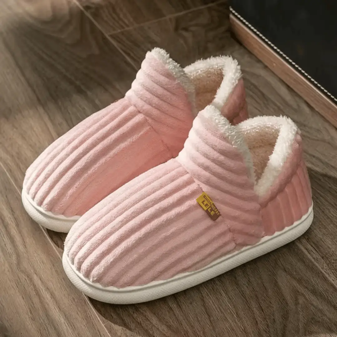 Unisex sherpa fleece cozy slippers with plush lining and non-slip rubber sole for indoor home wear