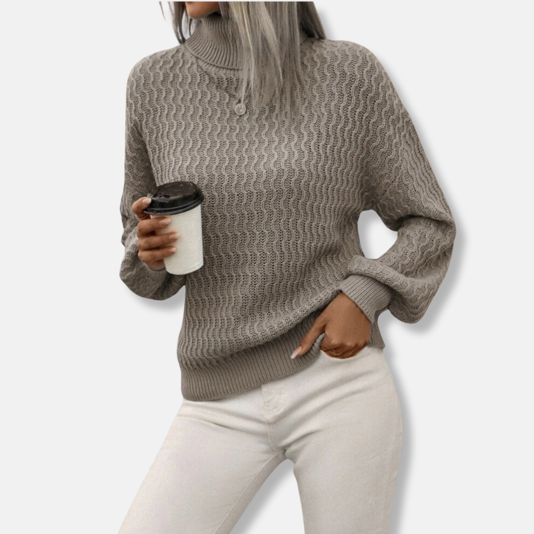 Women's relaxed-fit turtleneck sweater balloon sleeves wool-blend knit casual everyday style