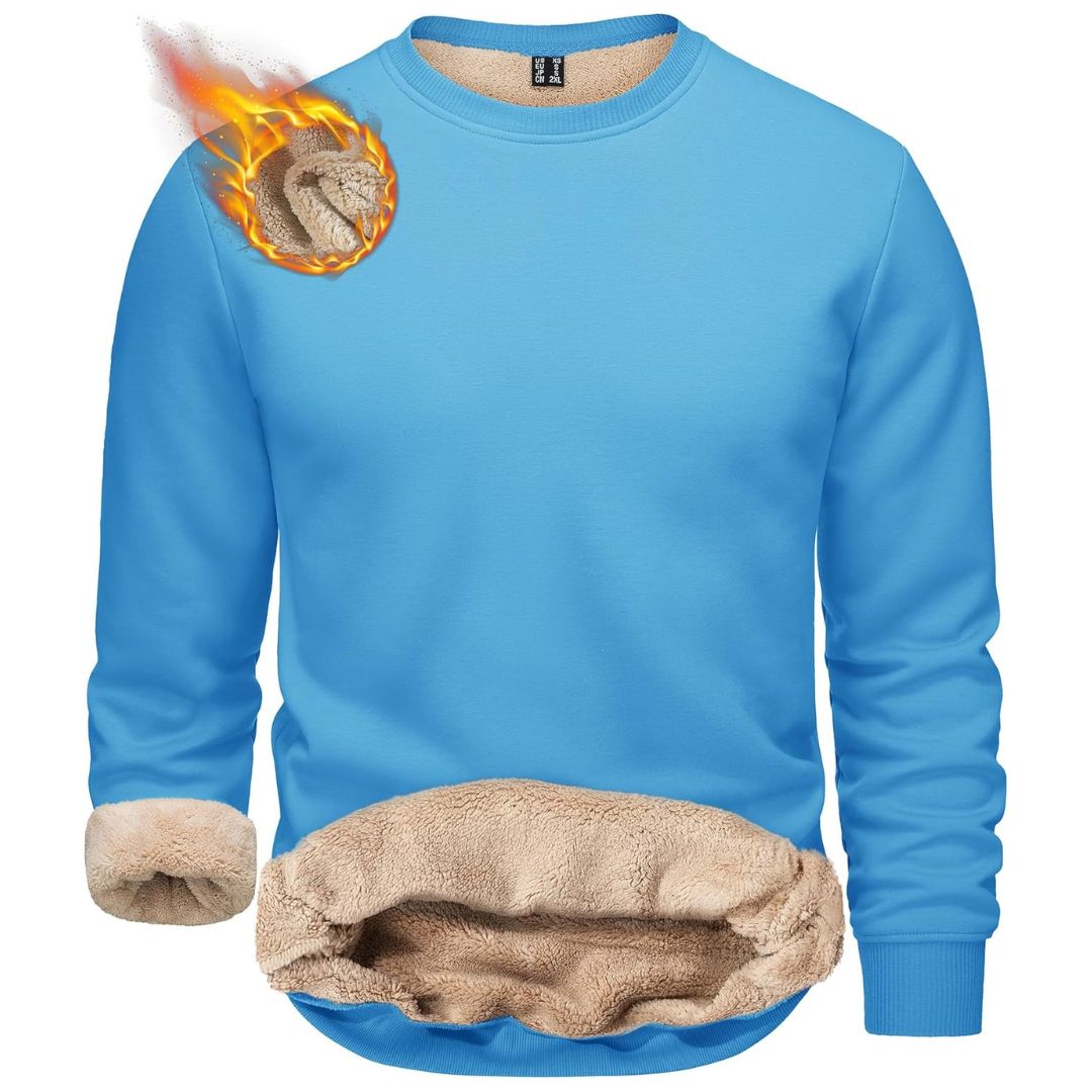 Men's heavyweight sherpa lined fleece pullover sweatshirt, windproof 100% cotton warm everyday wear