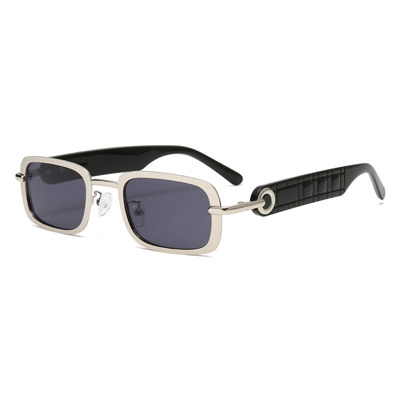 Gold rectangular metal sunglasses with textured arms and UV400 protection for everyday style