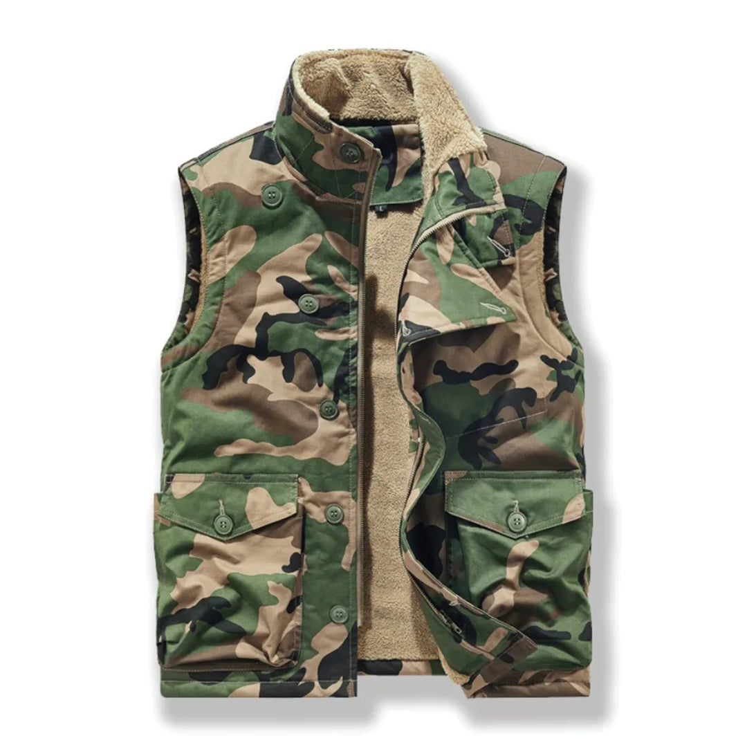 Dune unisex beige cotton fleece-lined vest asymmetric button closure heavyweight all-season