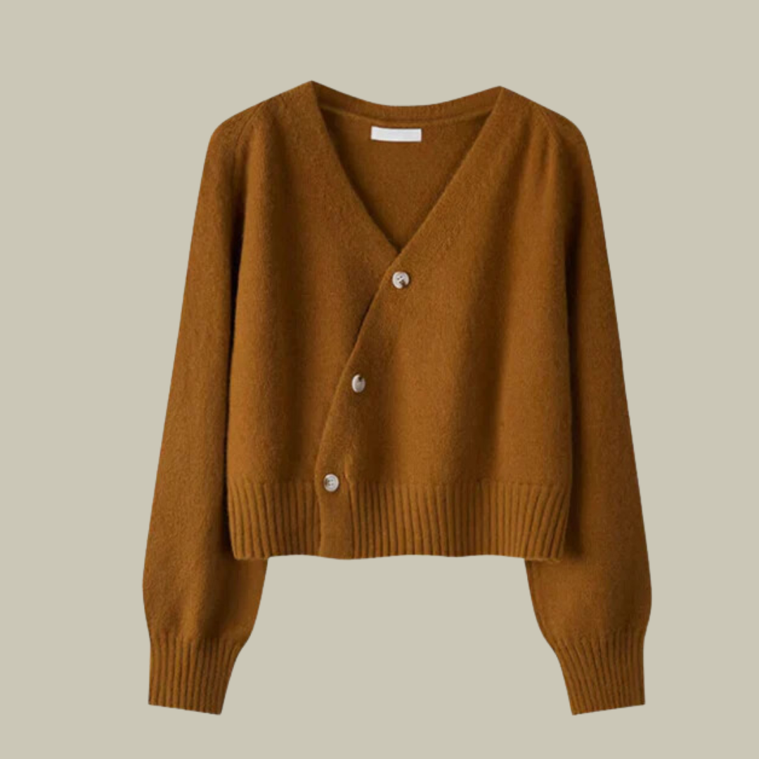 Women's Clara merino wool knit sweater, minimalist V-neck long sleeve in cozy neutral tone