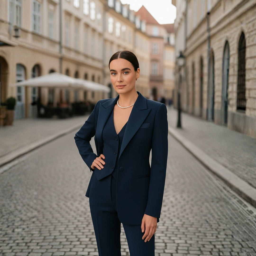 Women's slim fit 3-piece business suit set blazer vest pants tailored professional ceremonial wear