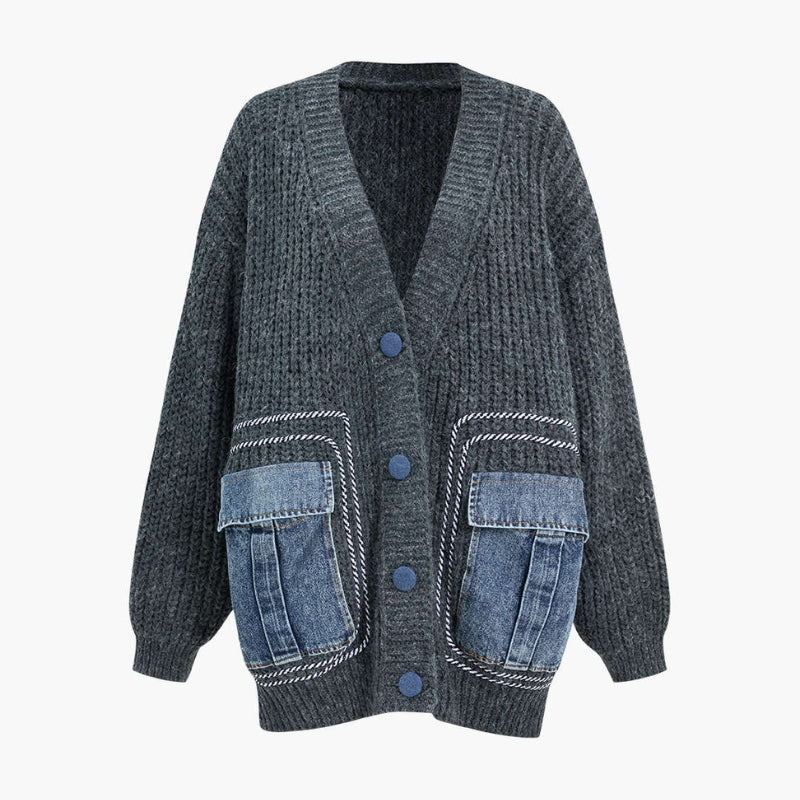 Women's relaxed fit wool V-neck cardigan, hip-length cozy everyday layering piece in soft luxurious fabric