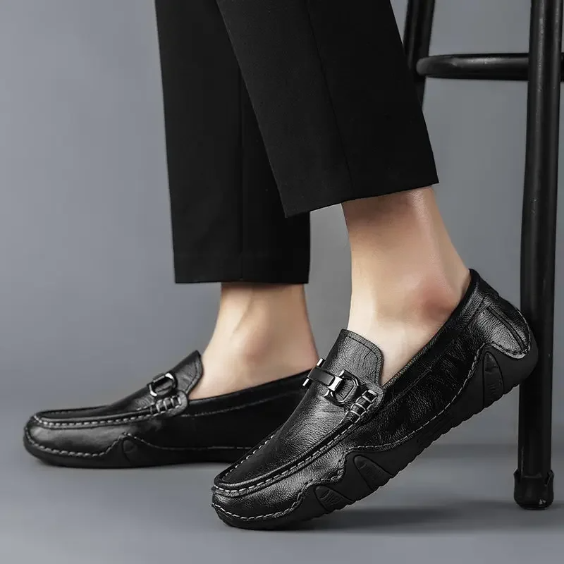 Black genuine leather contoured loafer with cushioned insole and ergonomic sole for professionals