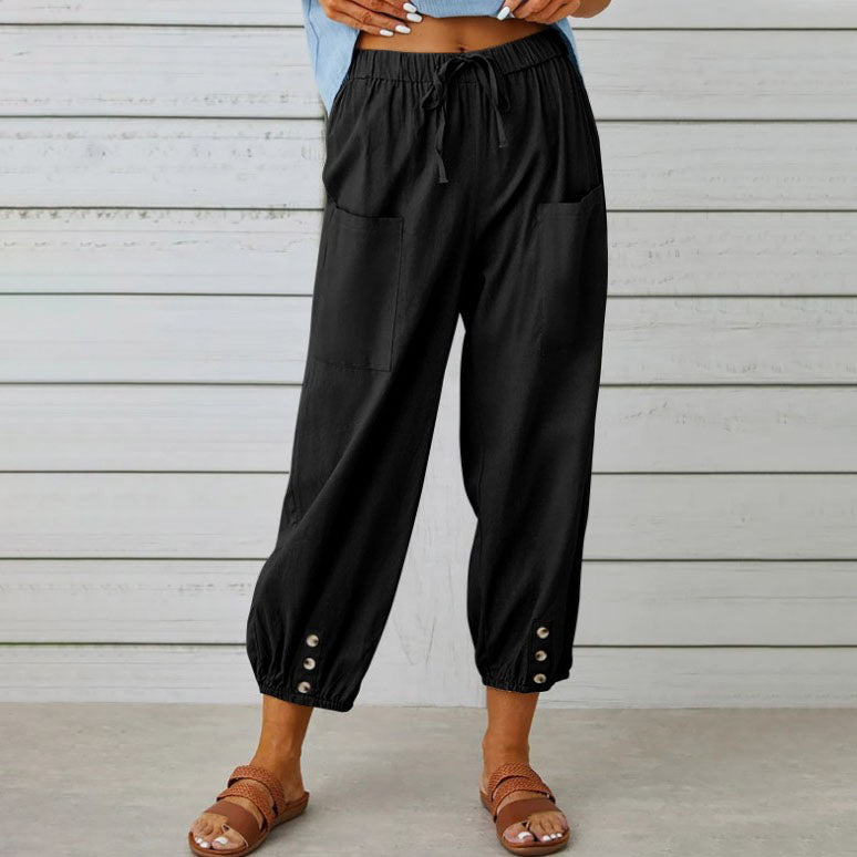 Women's wide leg cotton linen blend pants, relaxed everyday fit with gentle stretch for comfort