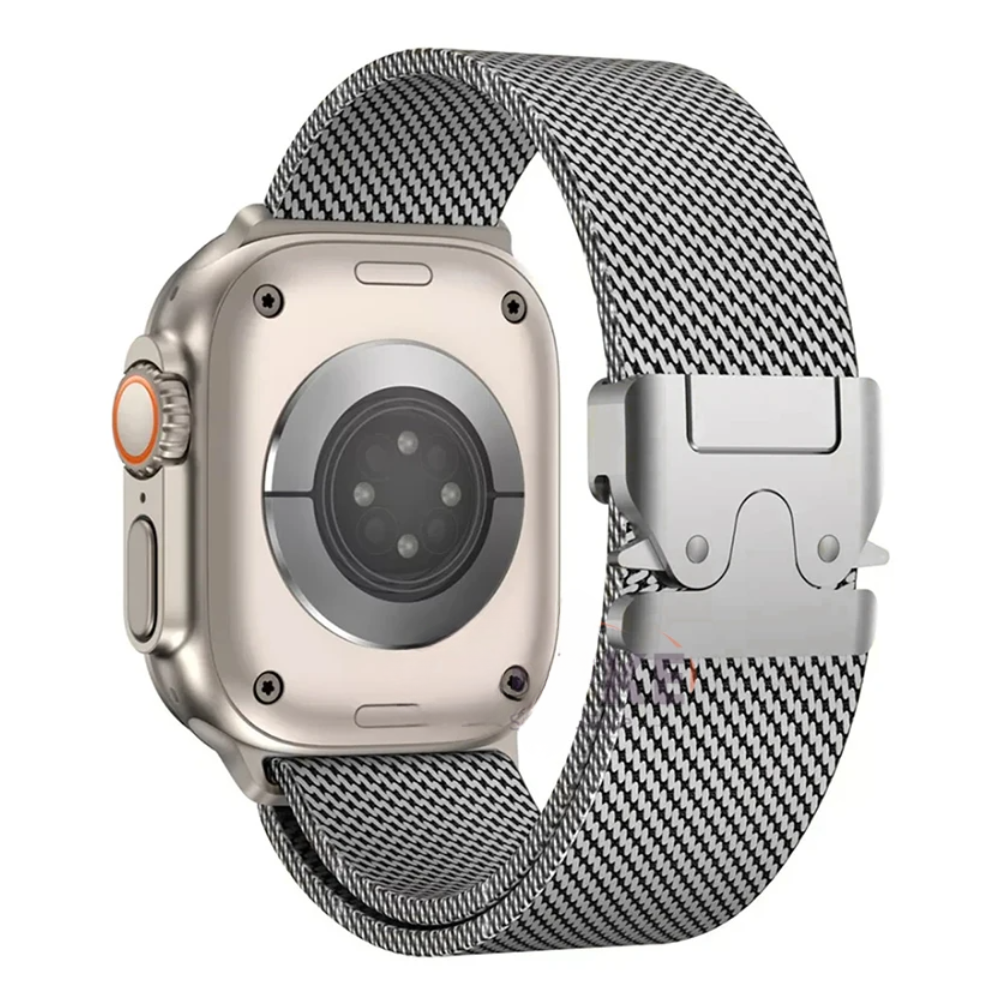 Vector Apple Watch stainless steel mesh band tactical military buckle scratch-resistant durable strap