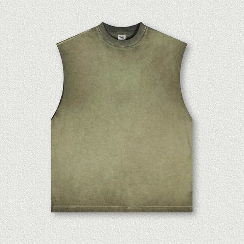 Unisex acid wash cotton tank top oversized crewneck sleeveless retro fit for workout