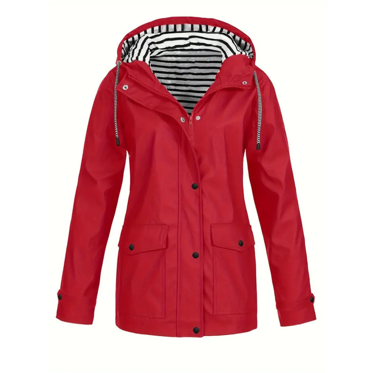 Women's adjustable hooded raincoat water-repellent drawstring waist all-weather everyday protection