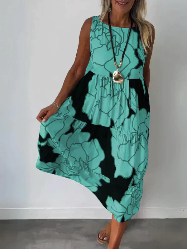 Women's sleeveless cotton blend dress elegant unique print breathable warm-weather going out style