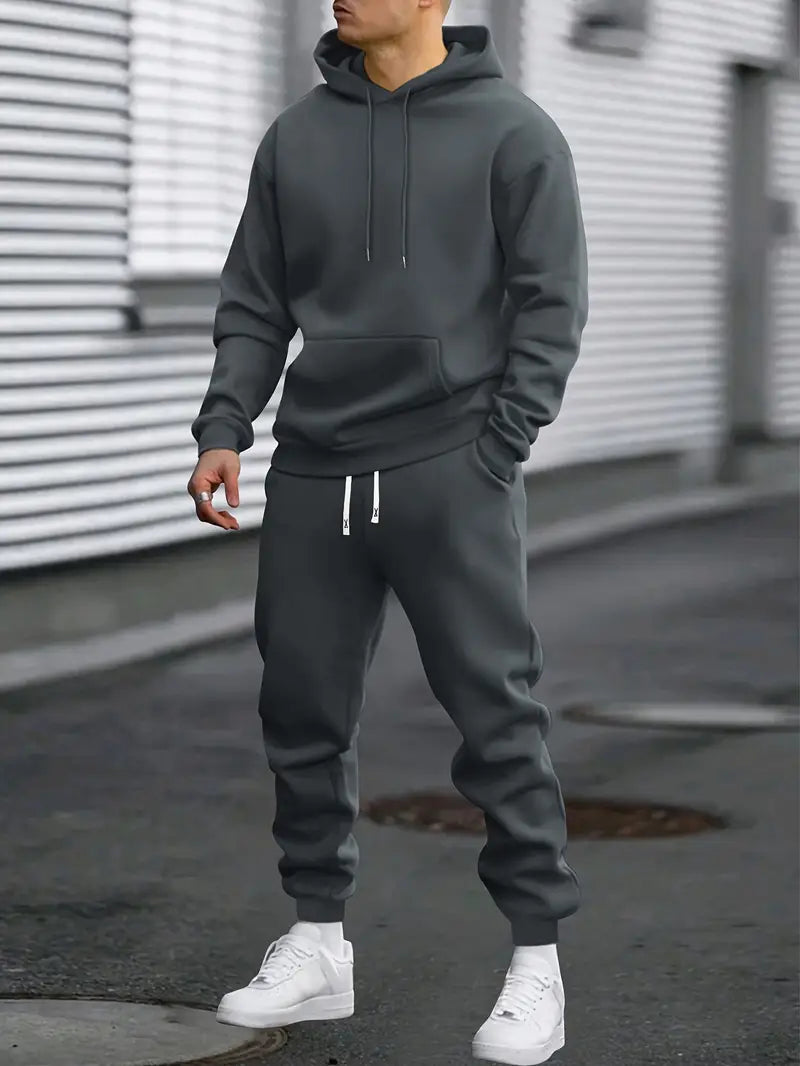 Men's gray matching sweater set with coordinated top and pants for effortless casual style