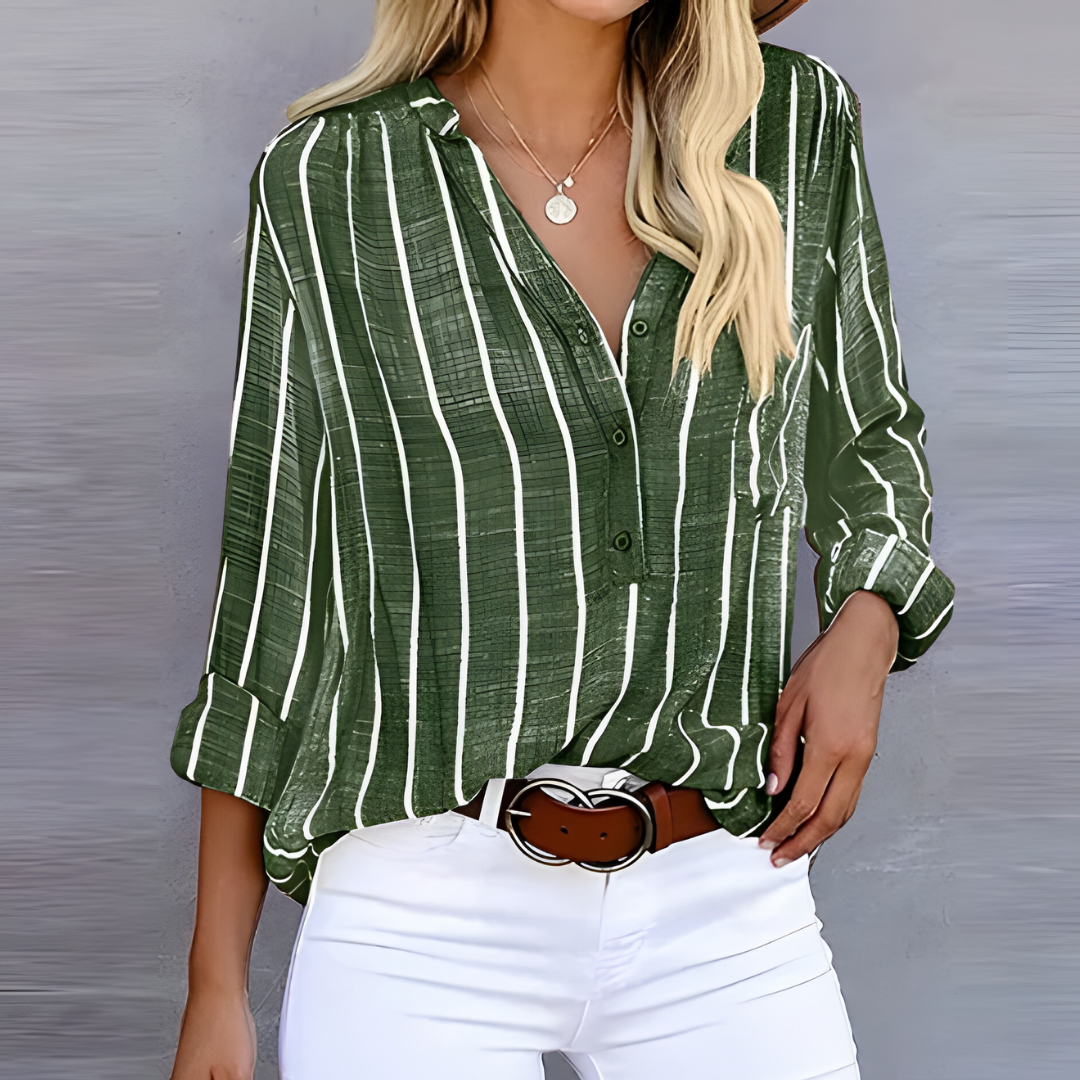 Women's Jantien striped blouse with knot neckline closure, chic versatile premium fabric design