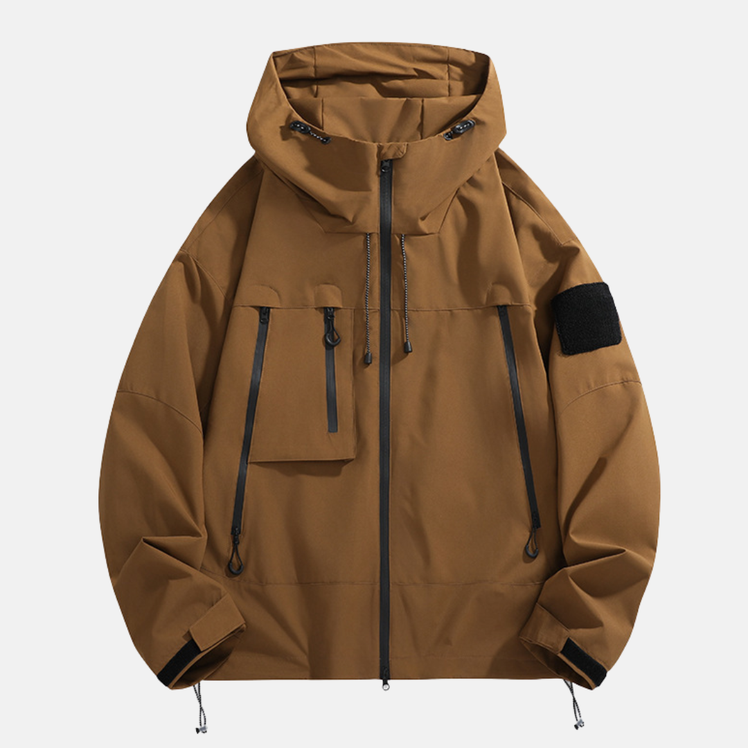 Men's relaxed fit waterproof jacket with adjustable hood, ideal for outdoor adventures
