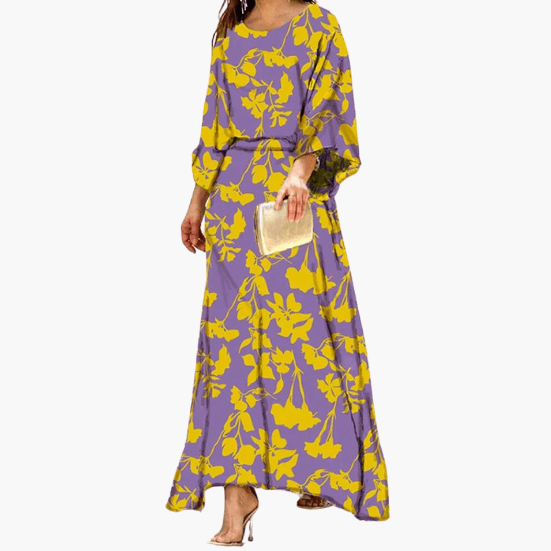 Women's boho print maxi dress flowing silhouette floor-length exclusive pattern all-day comfort